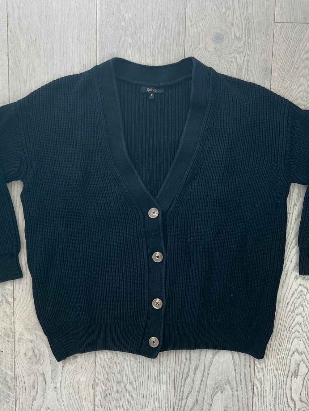 Quince Women’s Size S Organic Cotton Oversized Boyfriend Cardigan in Black